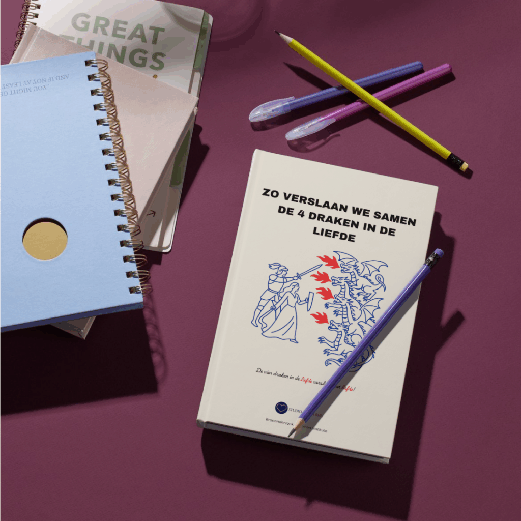 een brochure van de 4 draken die op een tafel ligt met een thee ernaast